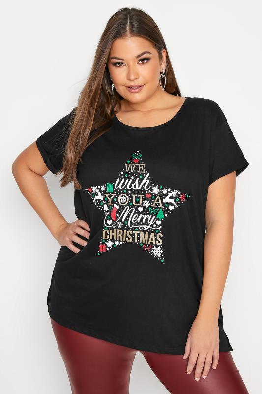 Black 'We Wish You A Merry Christmas' Slogan Christmas T-Shirt_A.jpg