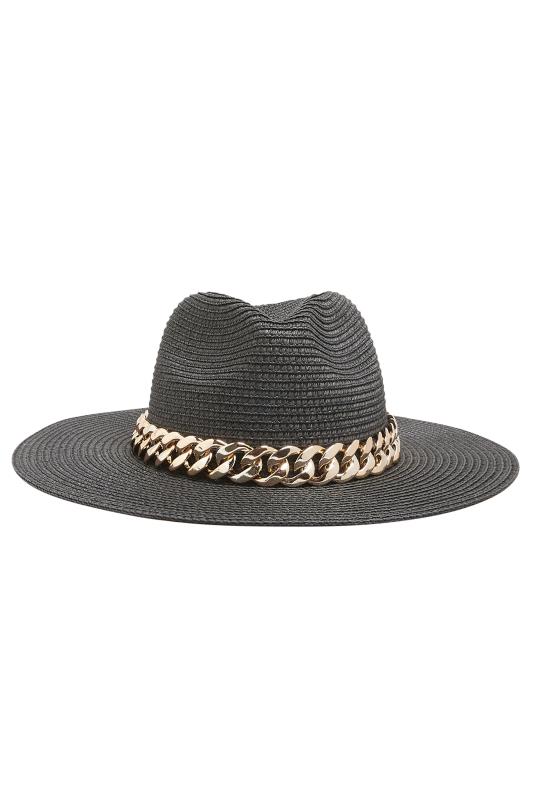 Black Straw Chain Fedora Hat | Yours Clothing  5
