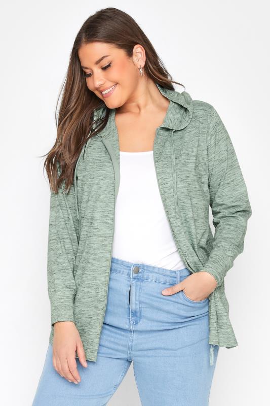 Plus Size Sage Green Marl Zip Hoodie | Yours Clothing 1