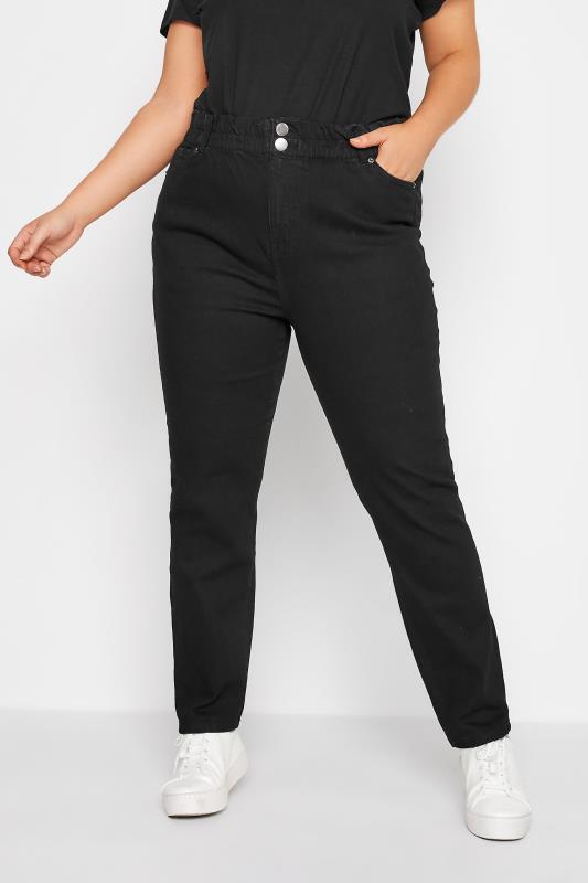  Curve Black Elasticated MOM Jeans