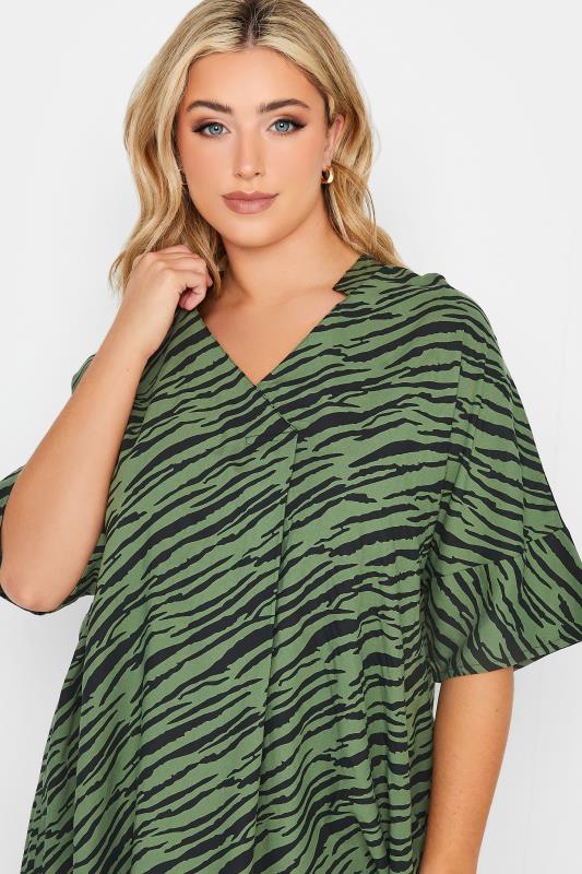 YOURS Plus Size Green Zebra Print Pleat Front Blouse | Yours Clothing 4