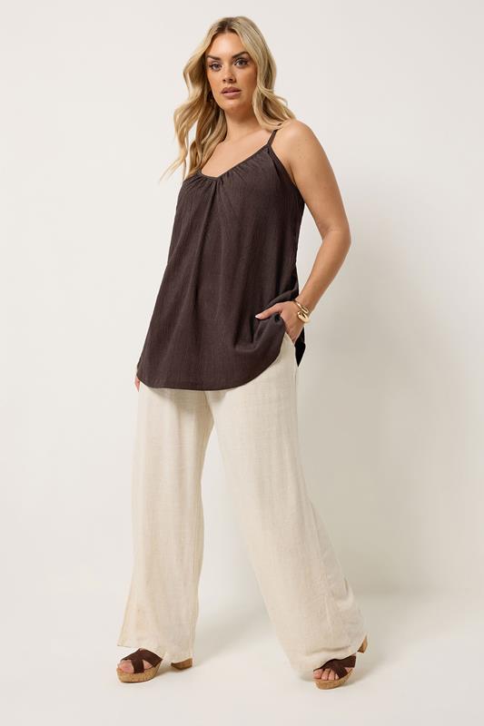 YOURS Plus Size Chocolate Brown Gathered Textured Cami | Yours Clothing 1
