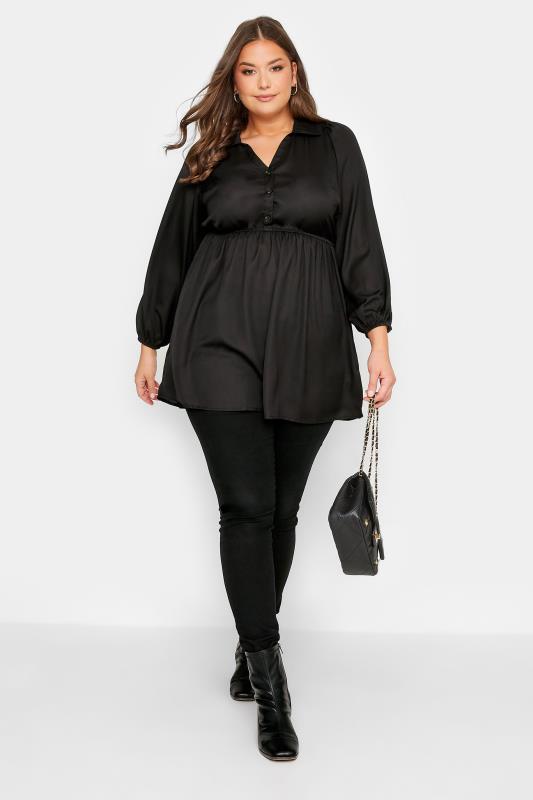LIMITED COLLECTION Plus Size Black Peplum Rugby Shirt | Yours Clothing 2