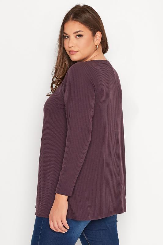 Plus Size Dark Purple Long Sleeve Ribbed Top | Yours Clothing 3