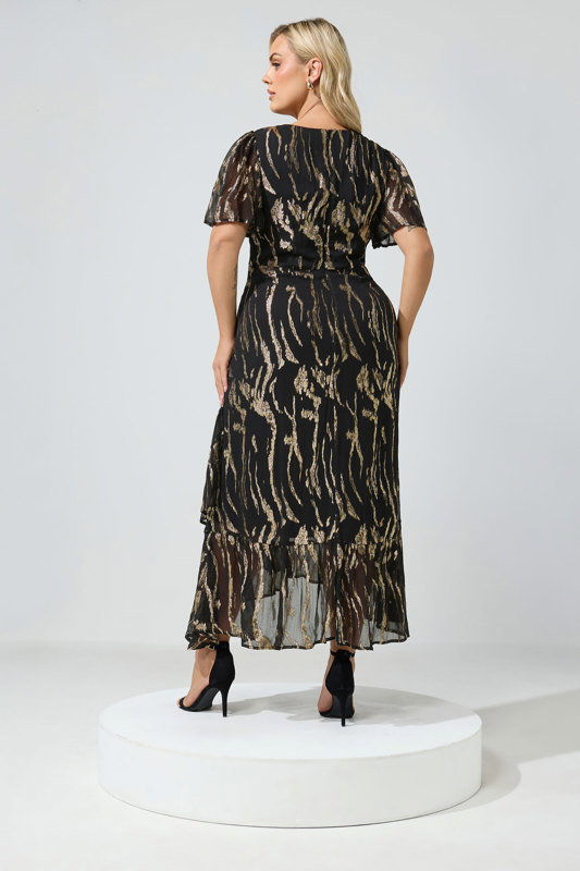 black and gold maxi dress plus size YOURS LONDON & Metallic Ruffle Wrap Weekly New