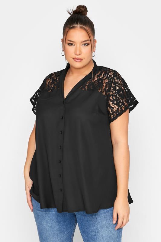  dla puszystych LIMITED COLLECTION Curve Black Lace Insert Blouse