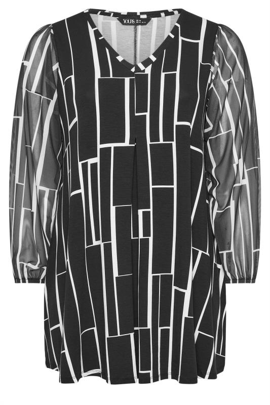 YOURS Plus Size Black Geometric Print Mesh Sleeve Top | Yours Clothing 5