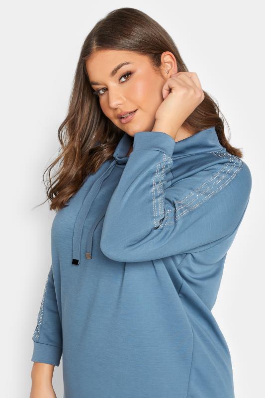 Curve Blue Diamante Sleeve Raglan Sweatshirt | Yours Clothing 4