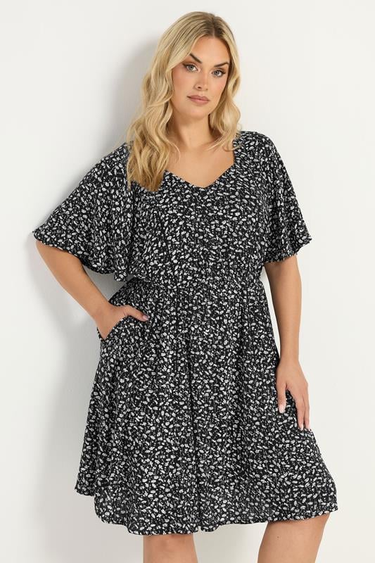  YOURS Curve Black Daisy Smock Mini Dress