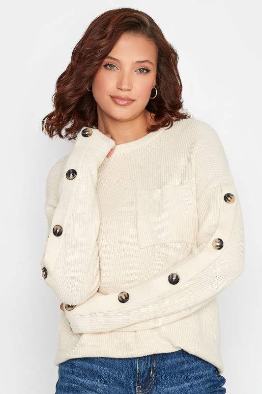 Tall  LTS Tall Ivory White Button Sleeve Jumper