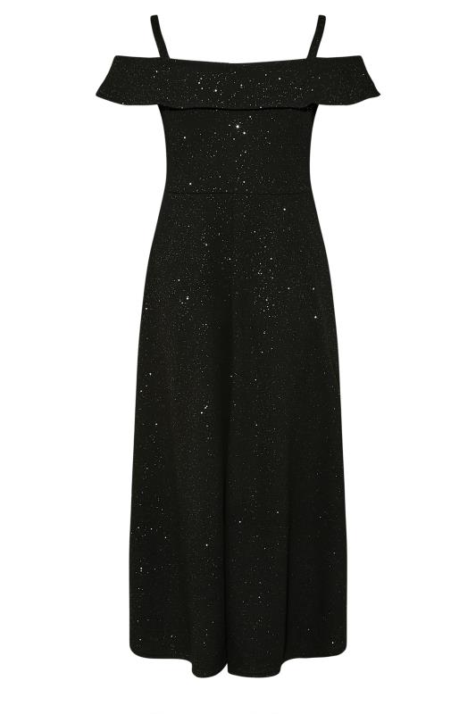 YOURS LONDON Plus Size Curve Black Glitter Bardot High Low Midi Bridesmaid Dress | Yours Clothing 7