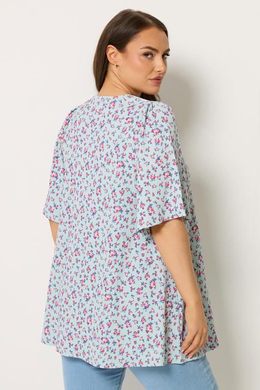 YOURS Plus Size Blue Ditsy Floral Textured Pleat Front Top | Yours Clothing 2