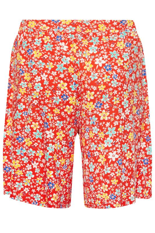 YOURS Plus Size Red Floral Print Pull On Shorts | Yours Clothing 6
