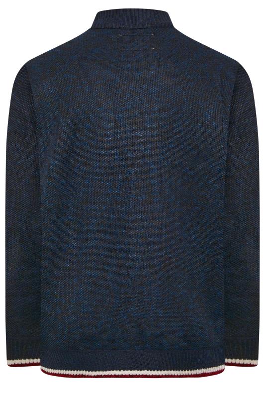 D555 Big & Tall Navy Blue Zip Knitted Jumper | BadRhino 4