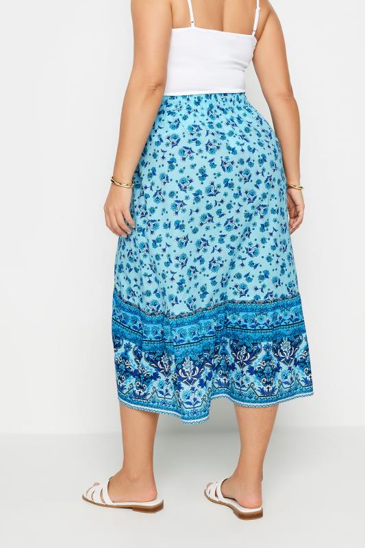 YOURS Plus Size Blue Floral Print Wrap Skirt | Yours Clothing 4