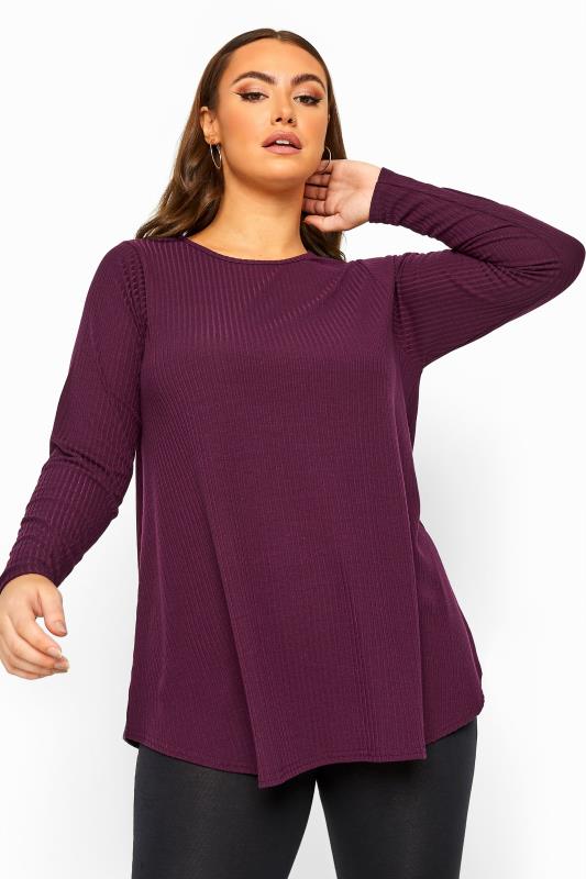 LIMITED COLLECTION Damson Purple Ribbed Long Sleeve Top_A.jpg