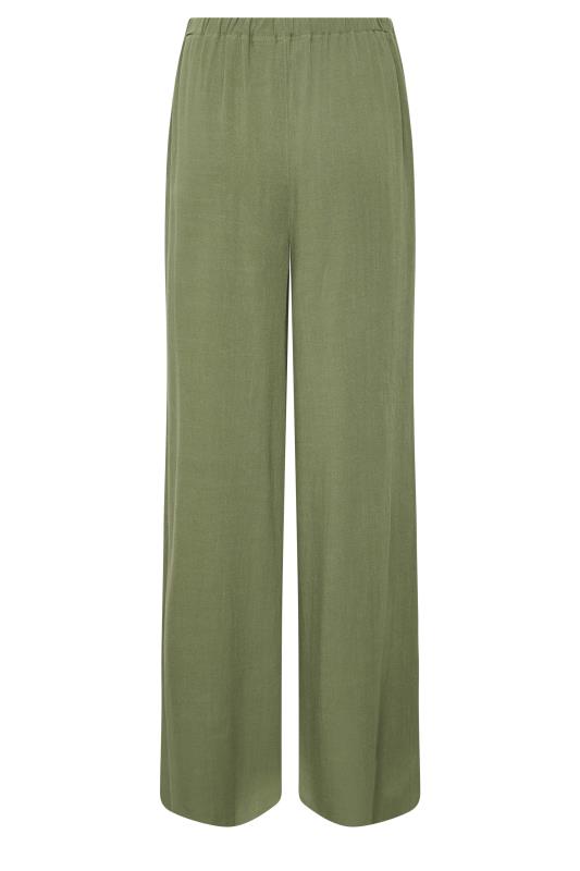 LTS Tall Women's Khaki Green Wide Leg Linen Trousers | Long Tall Sally 5