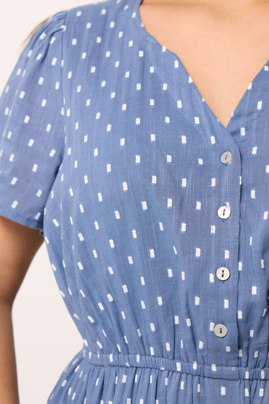 YOURS Plus Size Blue Dobby Notch Neck Dress |  Yours Clothing 4
