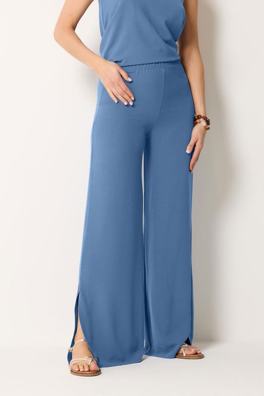 LTS Tall Women's Denim Blue Linen Look Wide Leg Trousers | Long Tall Sally 2