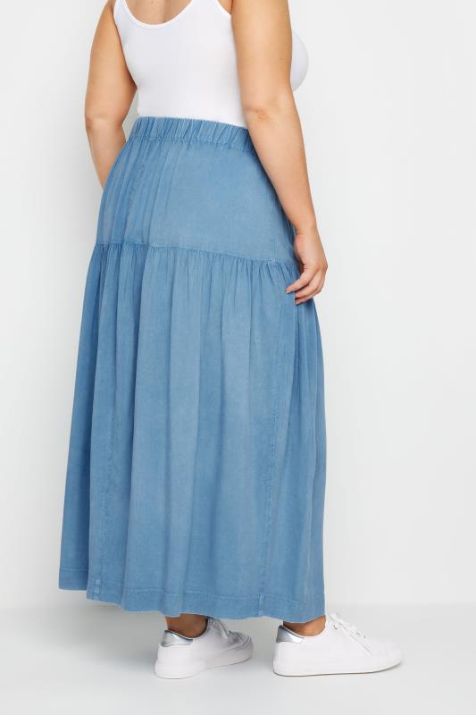 YOURS Plus Size Blue Chambray Tiered Midi Skirt | Yours Clothing