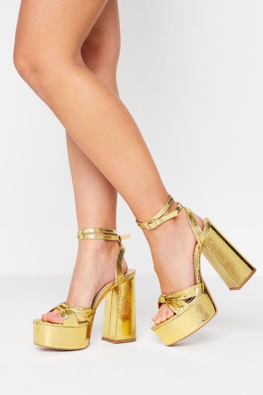 Petite  PixieGirl Gold Shine Platform Heels In Standard Fit