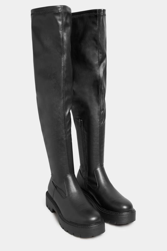 LIMITED COLLECTION Black Over The Knee Chunky Boots In Extra Wide EEE Fit 2