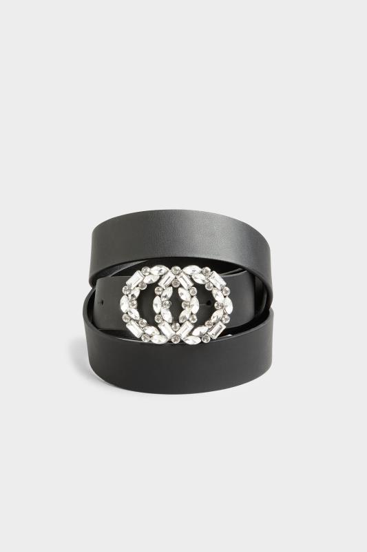 Plus Size Black Gemstone Diamante Double Circle Belt | Yours Clothing 2