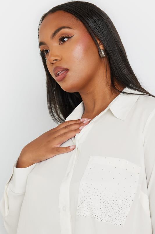 YOURS Plus Size White Diamante Pocket Shirt | Yours Clothing  4