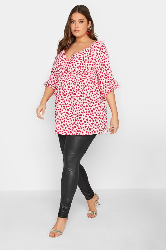 YOURS LONDON Plus Size Pink Heart Ruffle Sleeve Wrap Top | Yours Clothing 2