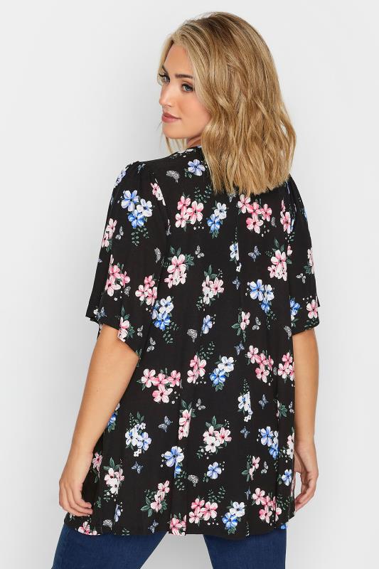 YOURS Curve Plus Size Black Floral Angel Sleeve Top | Yours Clothing  3