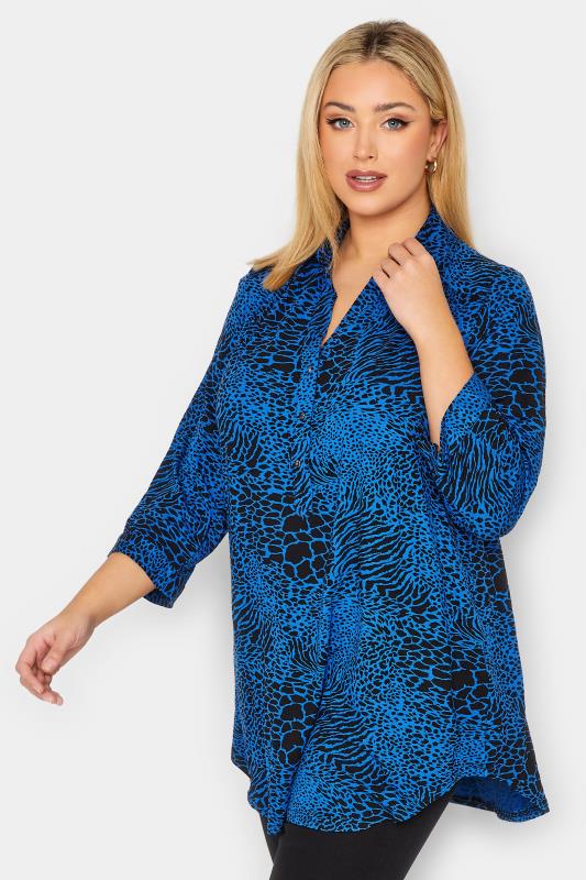 Plus Size Blue Animal Print Blouse | Yours Clothing 1
