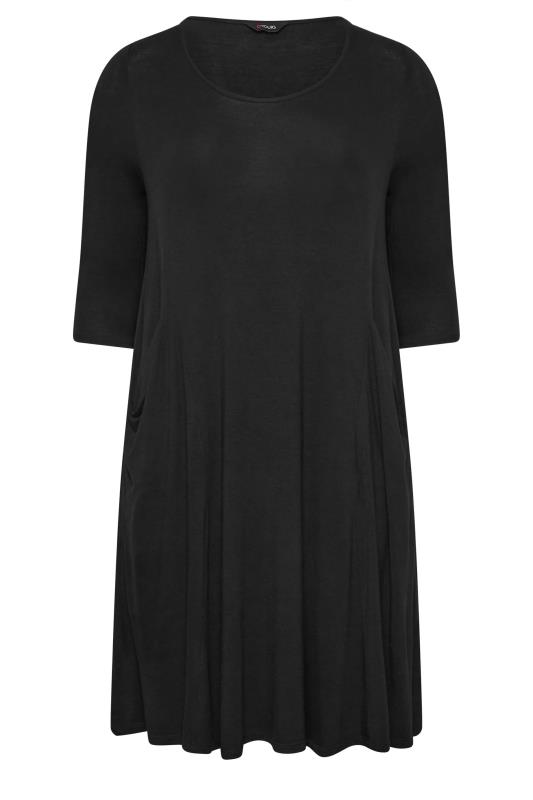 YOURS Plus Size Black 3/4 Sleeve Drape Pocket Dress | Yours Clothing 6