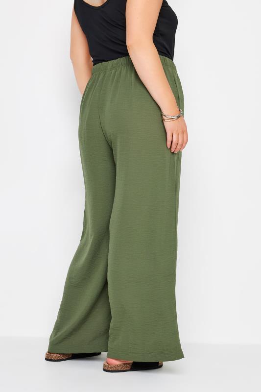 YOURS Plus Size Olive Green Twill Wide Leg Trousers | Yours Clothing 3