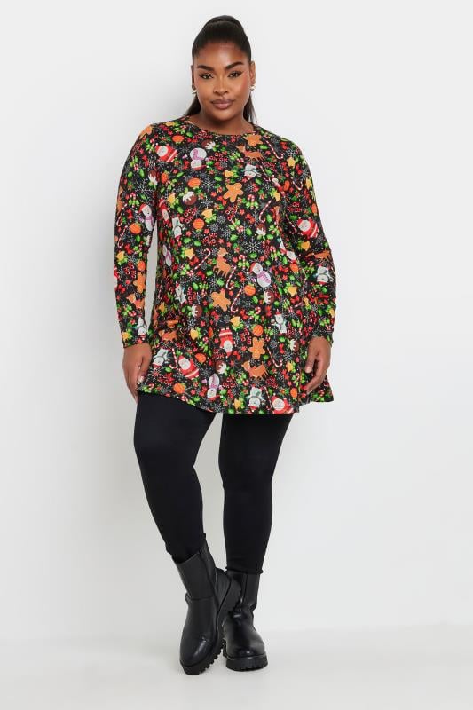 YOURS Plus Size Black Christmas Print Tunic Top | Yours Clothing 2