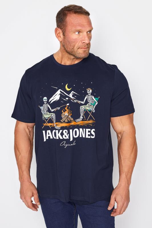 Plus Size  JACK & JONES Big & Tall Navy Blue Sunny Skull Print T-Shirt