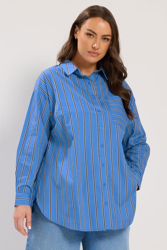  YOURS Curve Blue Stripe Button Through Shirt