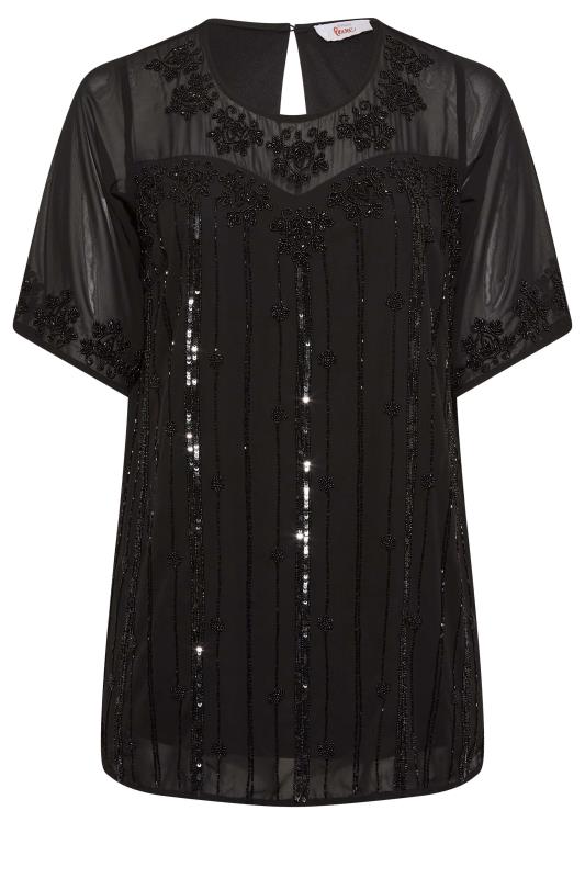 LUXE Plus Size Black Sequin Hand Embellished Chiffon Blouse | Yours Clothing 6