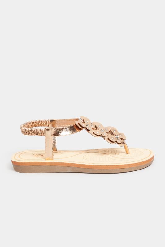 Rose Gold Diamante Butterfly Sandals In Extra Wide EEE Fit | Yours Clothing 3