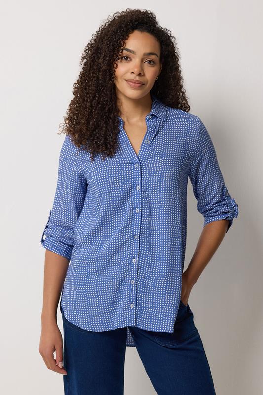 M&Co Blue Dot Print Tab Sleeve Shirt 1