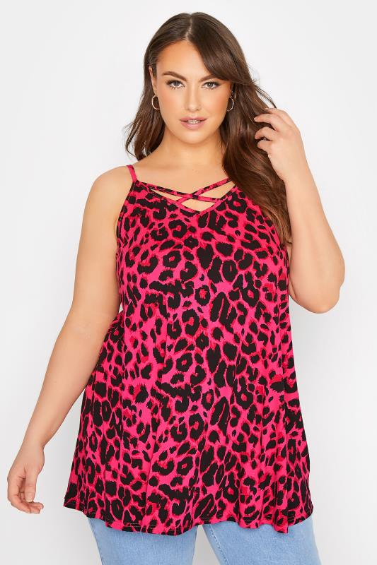 LIMITED COLLECTION Curve Pink Leopard Print Strappy Cami Top_A.jpg
