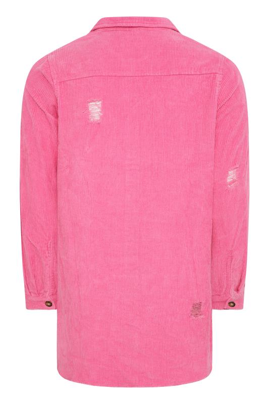 LIMITED COLLECTION Curve Hot Pink Ripped Cord Shacket 3