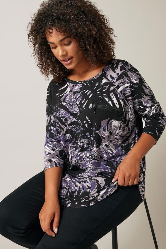 Evans Purple Leaf Print Top 1