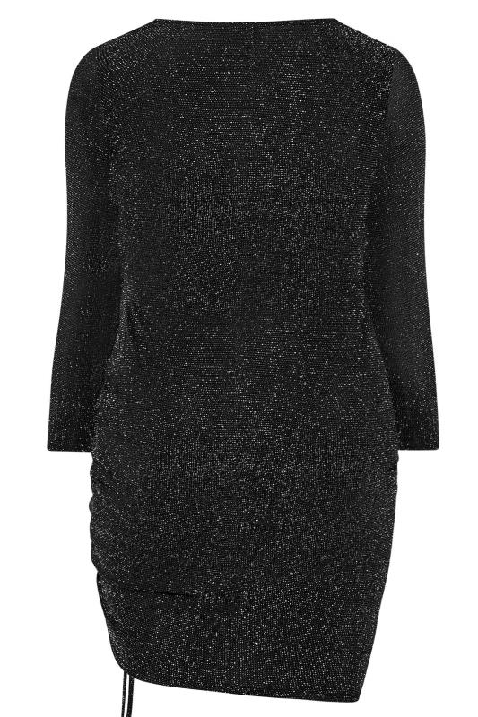Curve Ruched Black & Silver Glitter Wrap Dress | Yours Clothing 7