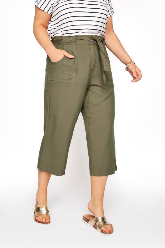 Curve Khaki Green Cropped Trousers 2