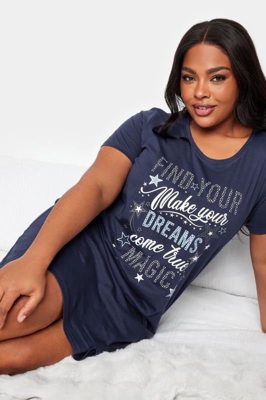 YOURS Plus Size Navy Blue 'Find Your Magic' Star Print Nightdress | Yours Clothing 4