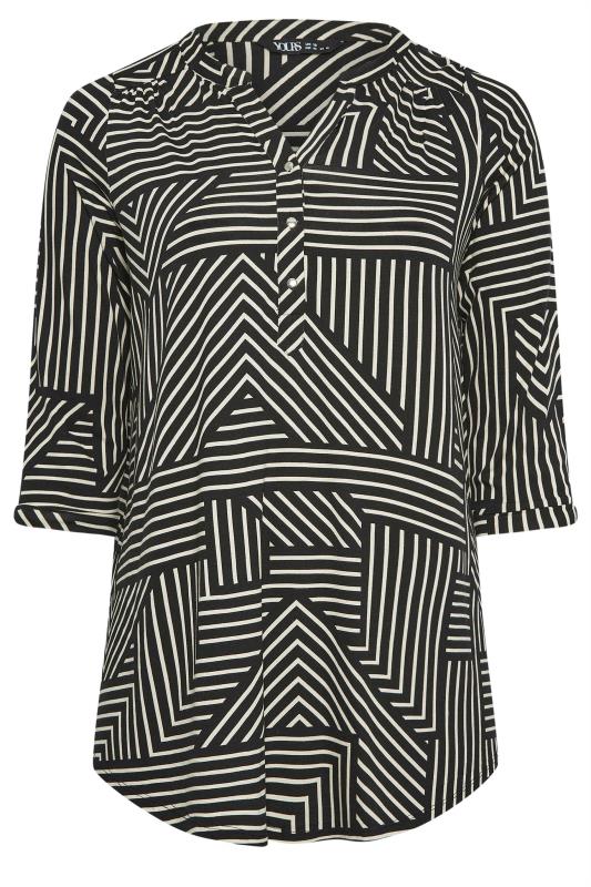 YOURS Plus Size Black Geometric Stripe Print Jersey Shirt | Yours Clothing 5