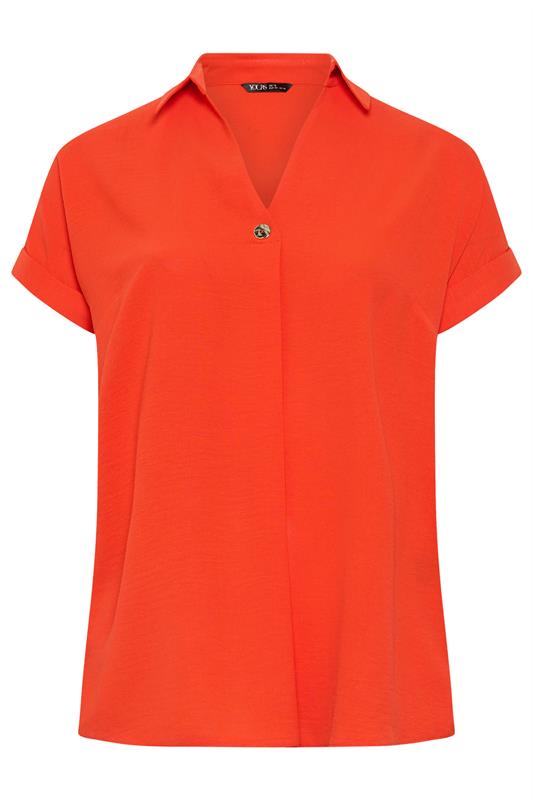 YOURS Plus Size Orange Button Half Placket Blouse | Yours Clothing 5
