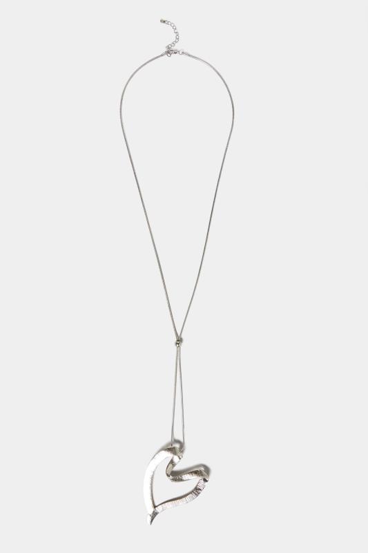 Silver Heart Long Pendant Necklace | Yours Clothing 2
