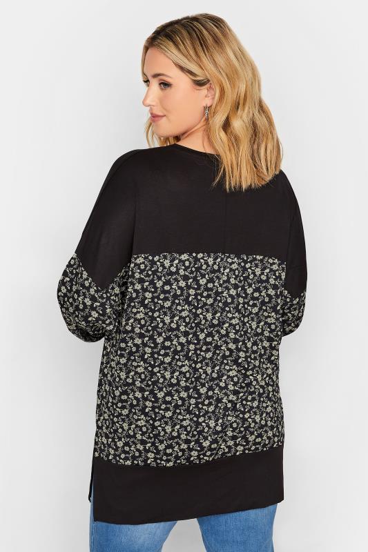 Plus Size Black Floral Print Long Sleeve Top | Yours Clothing  3