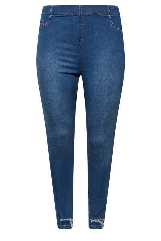 Plus Size Mid Blue Distressed Hem Stretch Jeggings | Yours Clothing 5